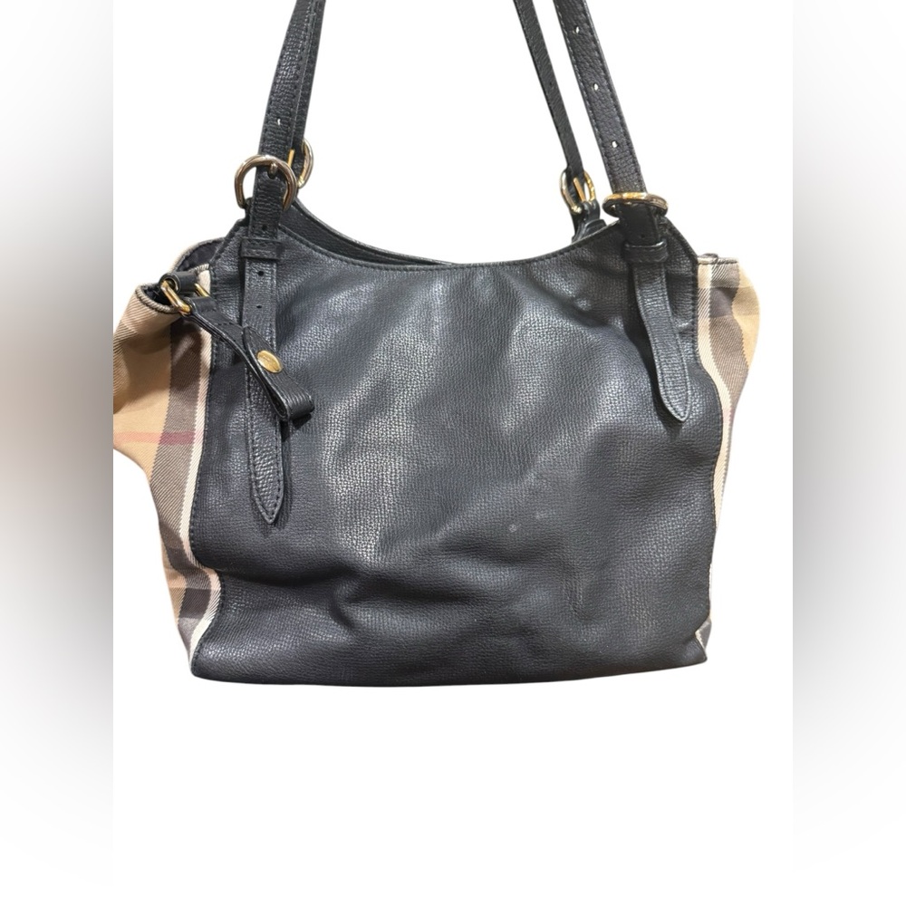 Burberry London Nova Check Black Leather Large Shoulder Tote Bag - Picture 6 of 13